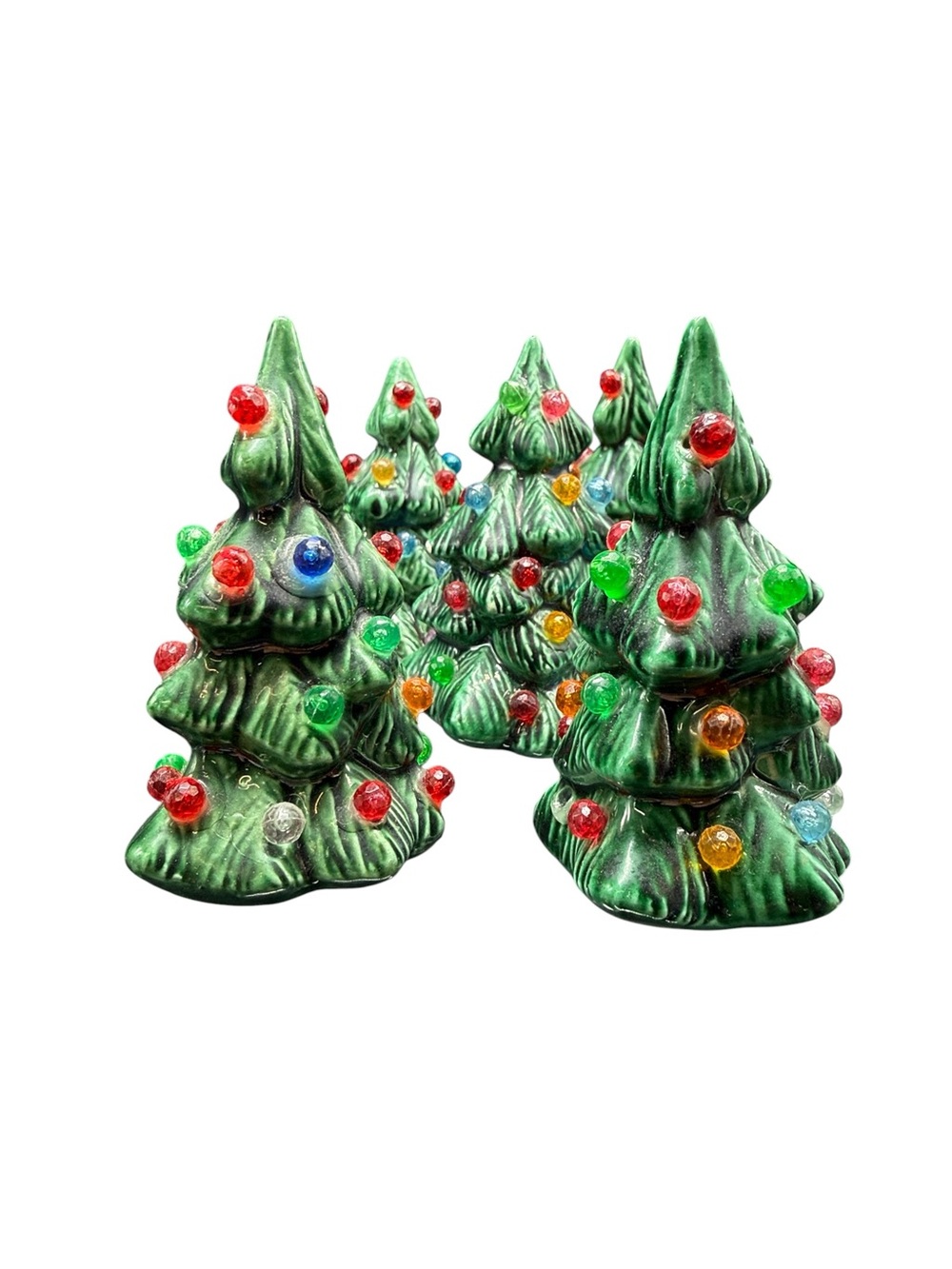 Ceramic Christmas Tree Miniature Multicolor Lights Holiday Decor Set of 5 - Picture 4 of 9
